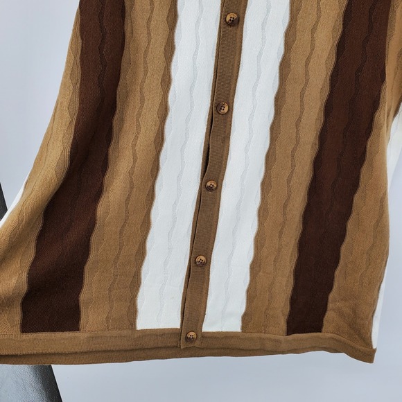 Stacy Adams 3XL Brown Tan Striped Button Front Knit Polo Sweater Short Sleeve - Picture 8 of 8